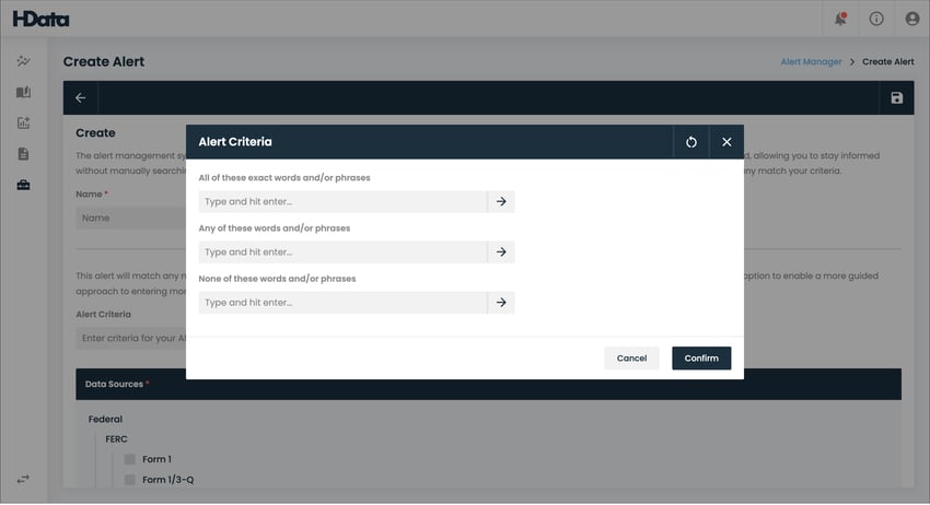 Alert Criteria Pop-Up